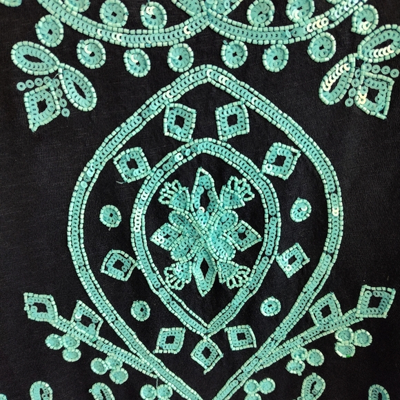 New Talbots Embellished Top cotton beaded navy blue turquoise tunic coastal 3X - Picture 5 of 16